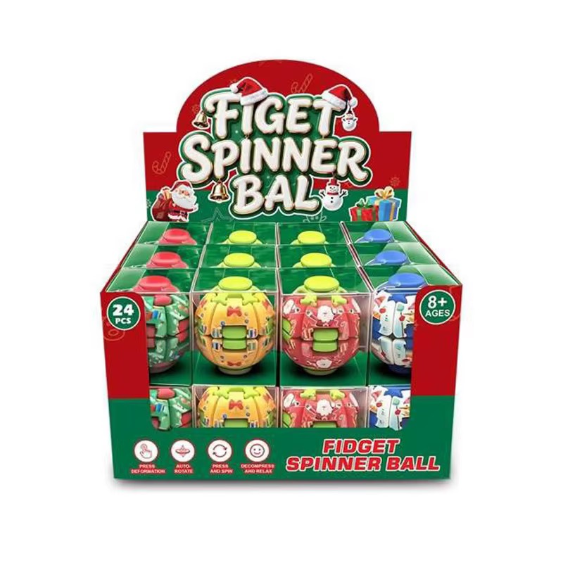 Christmas Fidget Spinner Balls in a festive 24-piece display box